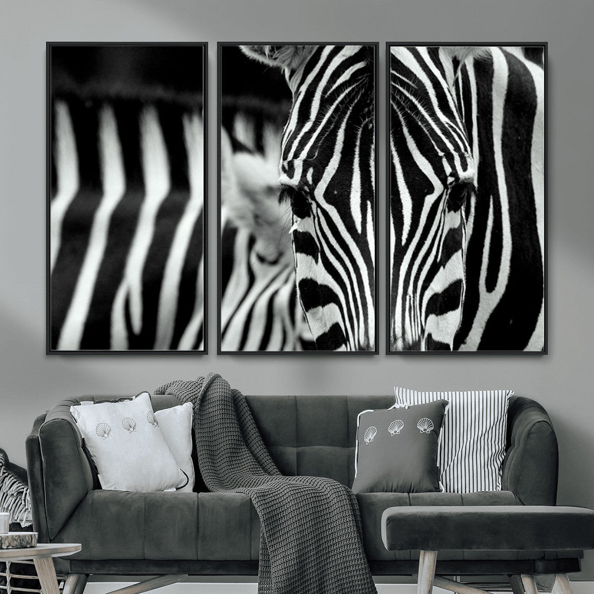 Zebra Wall Art | Zebra Close Up Canvas Print | Framed Black and White Wildlife