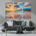 Sunset Beach Canvas Wall Art | Tropical Triptych Seascape Print