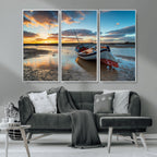 Small Boat At The Beach Sunset Wall Art, Boat Sunset Wall Art Canvas Print