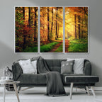 Sunlight Through Trees Wall Art Canvas Print | Autumn Forest Wall Art