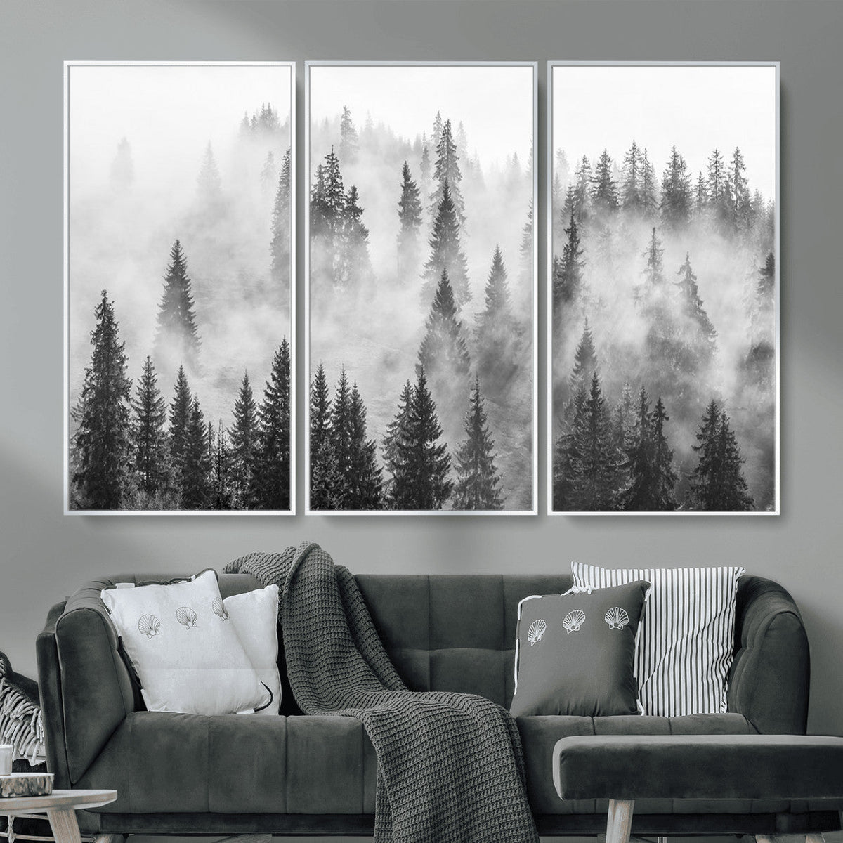 Forest Wall Art Print | Foggy Pine Forest Canvas Wall Art, Black and White Nature Decor