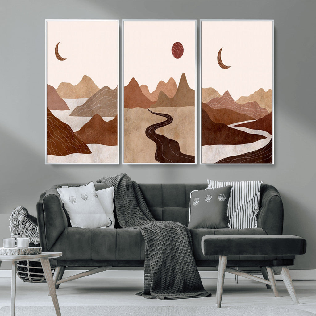 Boho Wall Art Canvas Print Set | Mid-Century Bohemian Wall Artwork, Boho Neutral