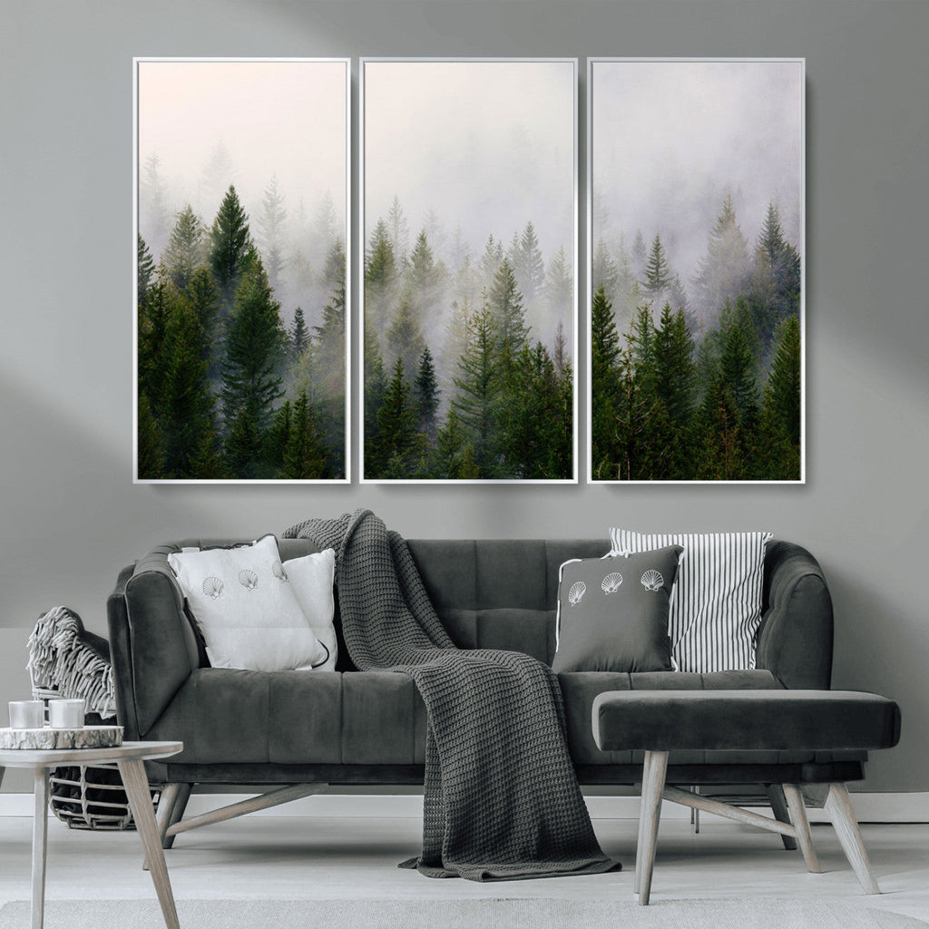Forest Wall Art Canvas Print | Foggy Forest Wall Art | Pine Wood Forest Print