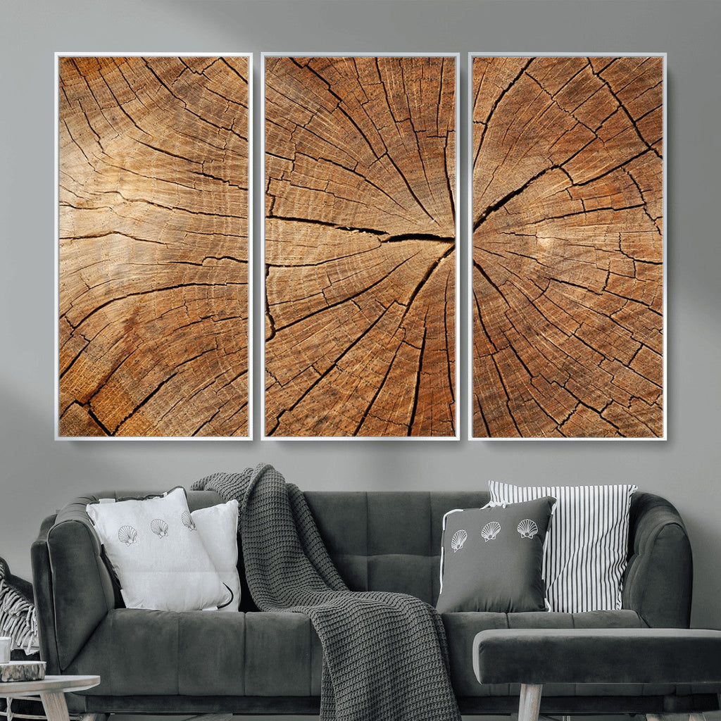 Tree Ring Canvas Art, Rustic Wood Grain Wall Art, Tree Slice Decor for Modern Homes