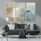 Abstract Blue and Beige Wall Art, Modern Minimalist Canvas Print Set