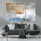 Blue Multi Panel Abstract Wall Art Canvas, Abstract Blue and Gold Canvas Print