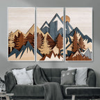Rustic Abstract Wood Panel Effect Canvas | Mountain Range Top Wood Wall Art Canvas Print