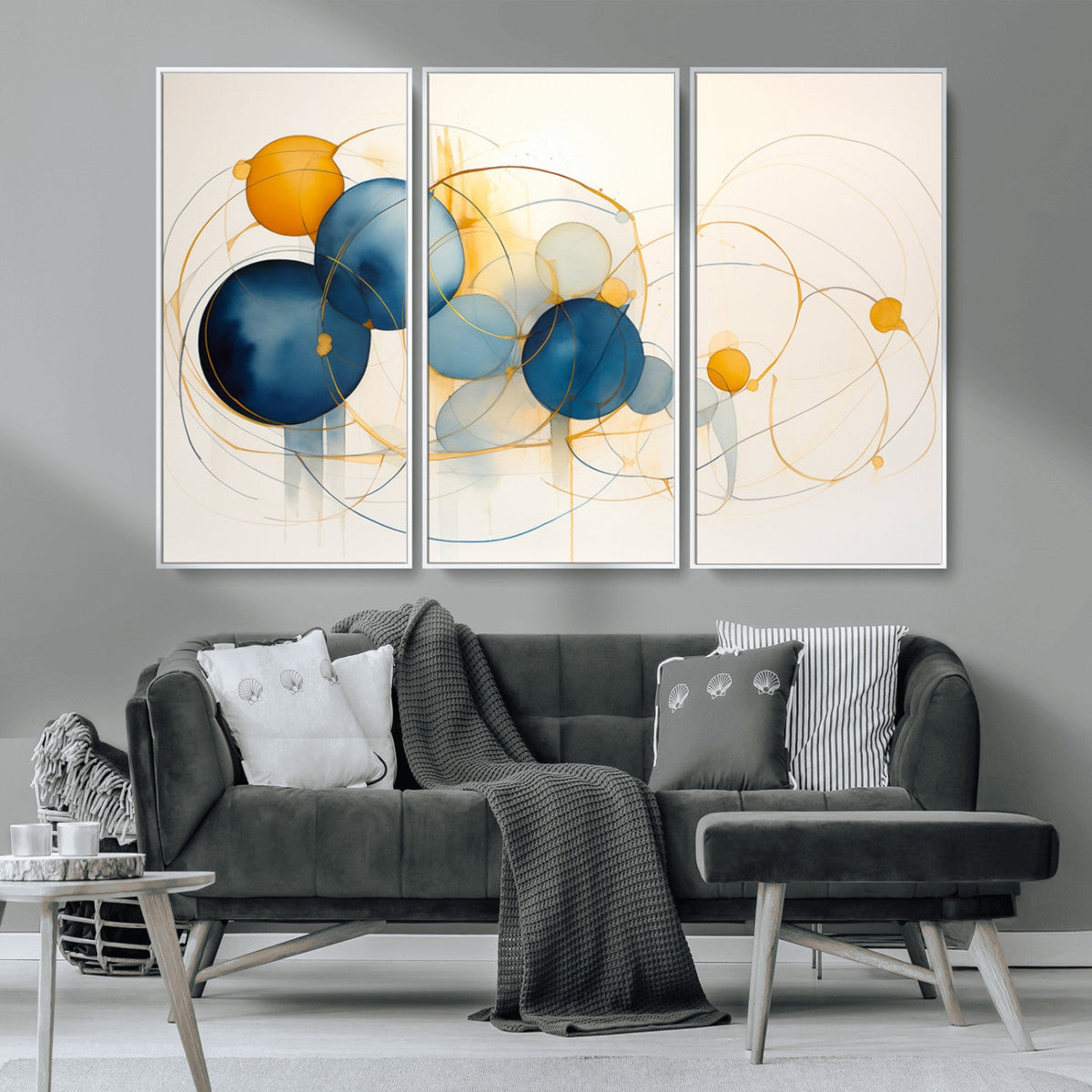 Geometric Blue Orange Abstract Wall Art Canvas, Geometric Blue Orange Canvas Print