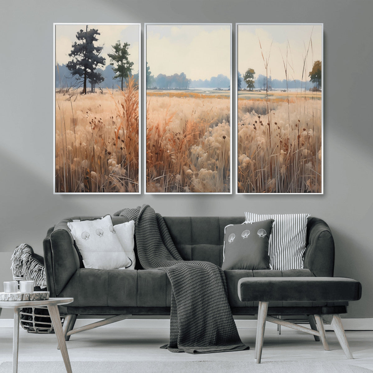 Golden Fields Canvas Wall Art Print | Serene Minimalist Landscape for Modern Decor