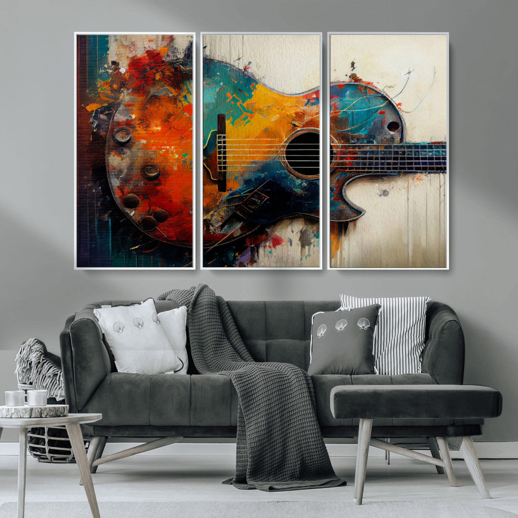 Abstract Guitar Wall Art Canvas | Vibrant Music-Inspired Art for Living Room or Studio