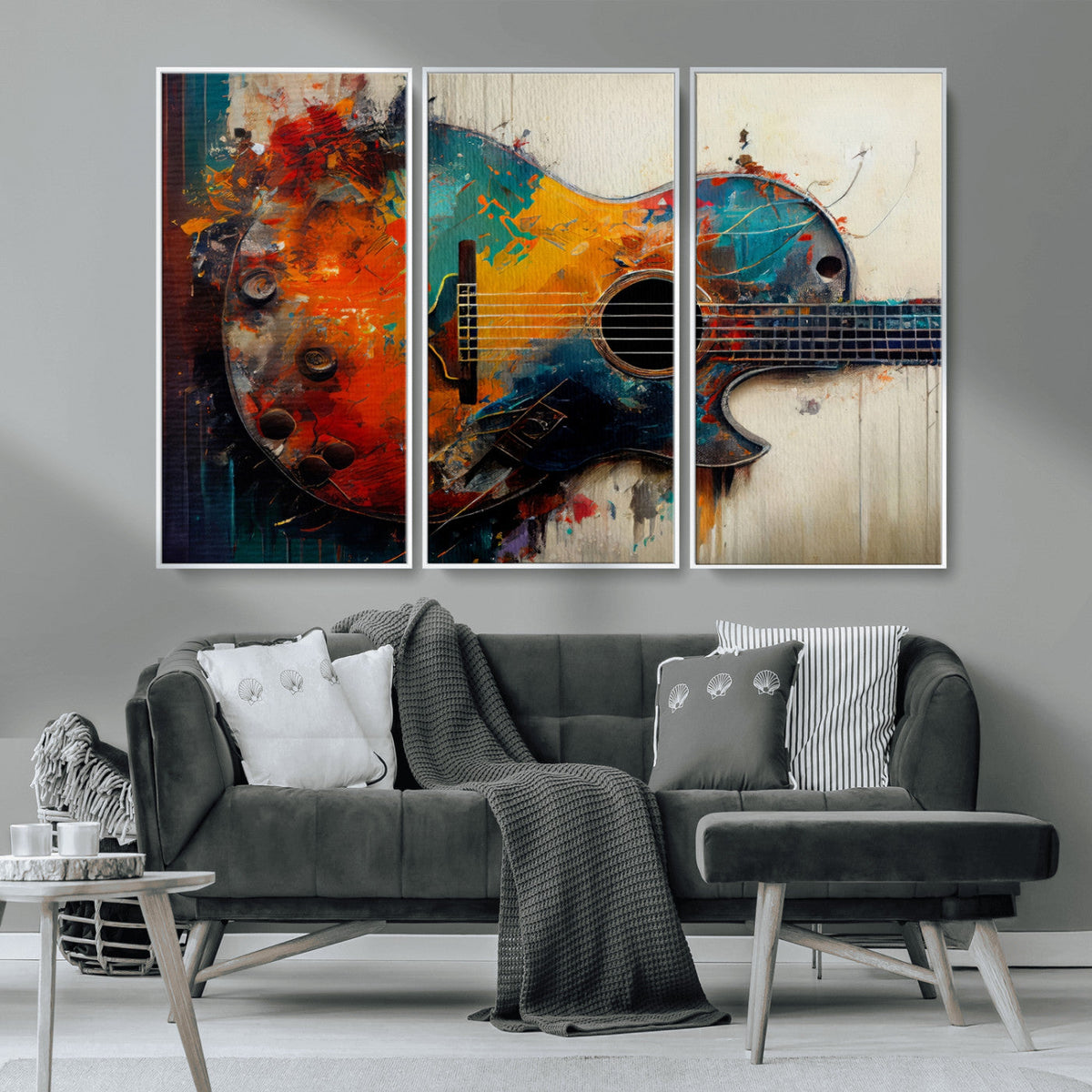Abstract Guitar Wall Art Canvas | Vibrant Music-Inspired Art for Living Room or Studio