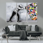 Banksy Art Behind the Curtain Street Wall Art Canvas Print | Urban Graffiti Style Wall Decor