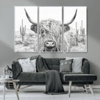 Rustic Charm, Cow Longhorn Black White Bighorn Wall Art