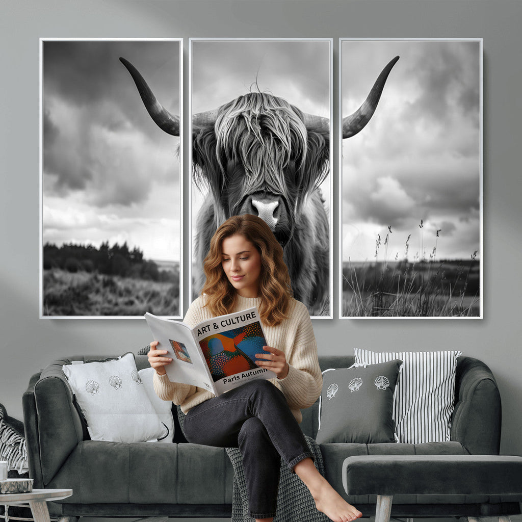 Scottish Cow Wall Art Canvas Print, Longhorn Wall Art