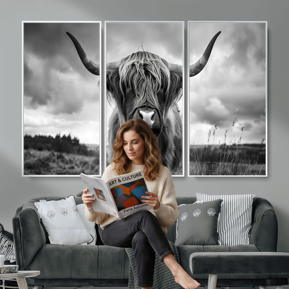 Scottish Cow Wall Art Canvas Print, Longhorn Wall Art