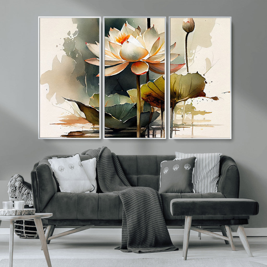 Lotus Flower Watercolor Canvas Print | A Symbol of Serenity and Growth in Soft Watercolors