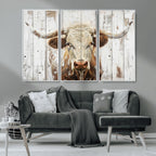 Rustic Longhorn Bull Wall Art Canvas Set
