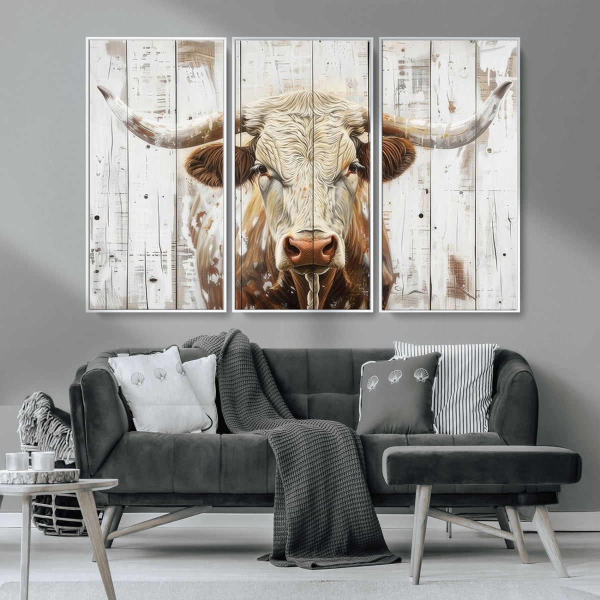 Rustic Longhorn Bull Wall Art Canvas Set