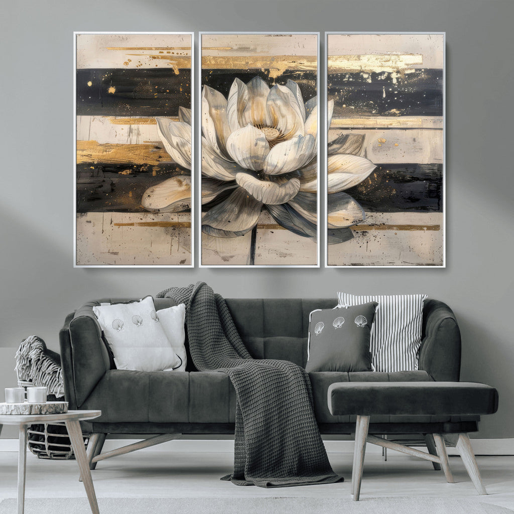 Lotus Flower Wall Art | Framed Abstract Floral Canvas