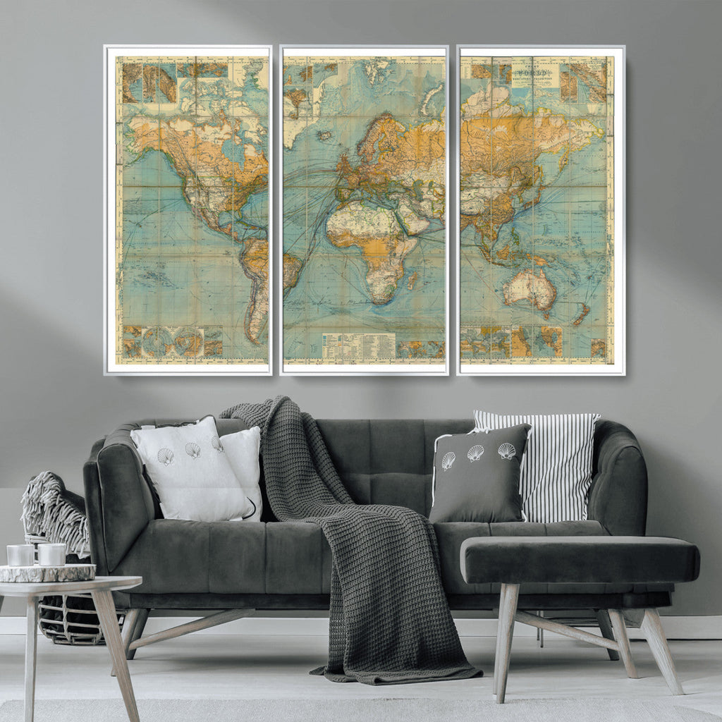 Push Pin World Map Canvas Print | Travel Tracker Wall Art for Couples