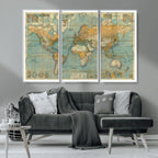 Push Pin World Map Canvas Print | Travel Tracker Wall Art for Couples