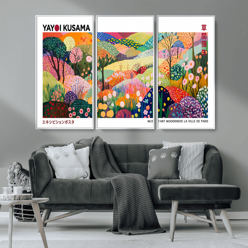 Framed Yayoi Kusama 1986 Wall Art Print | Japanese Wabi Sabi Vibrant Abstract Landscape Canvas