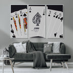 Poker Wall Art - Playing Cards Canvas Wall Art Print - Ace of Spades and Royal Flush Design
