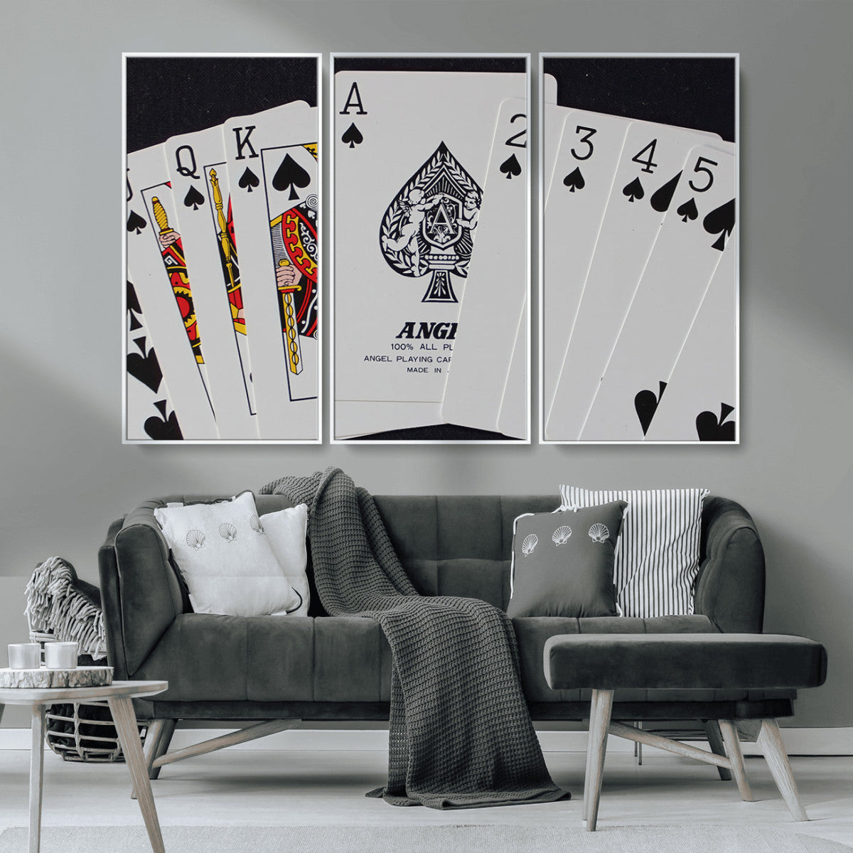 Poker Wall Art - Playing Cards Canvas Wall Art Print - Ace of Spades and Royal Flush Design
