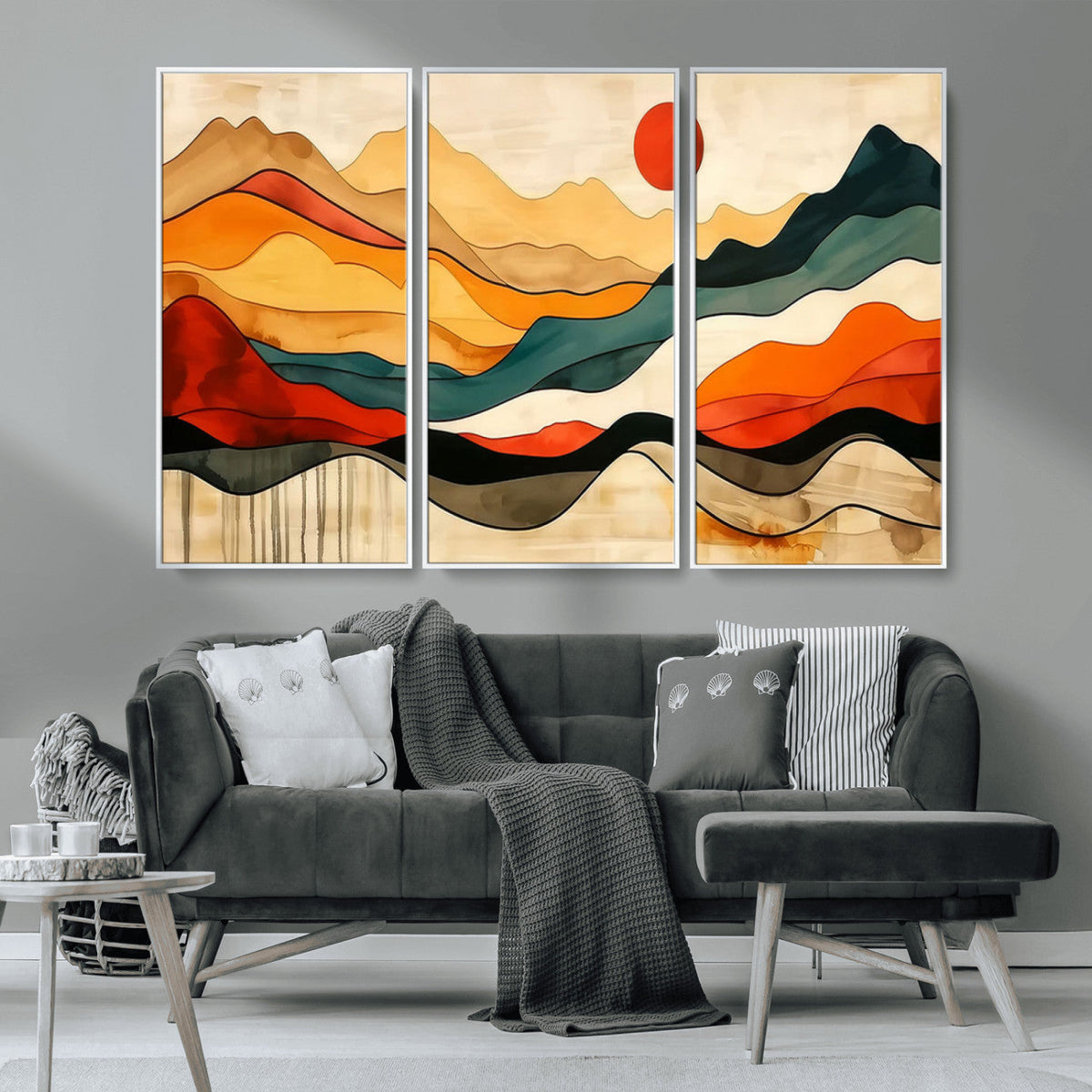 Abstract Mountain Wall Art | Framed Colorful Landscape Canvas
