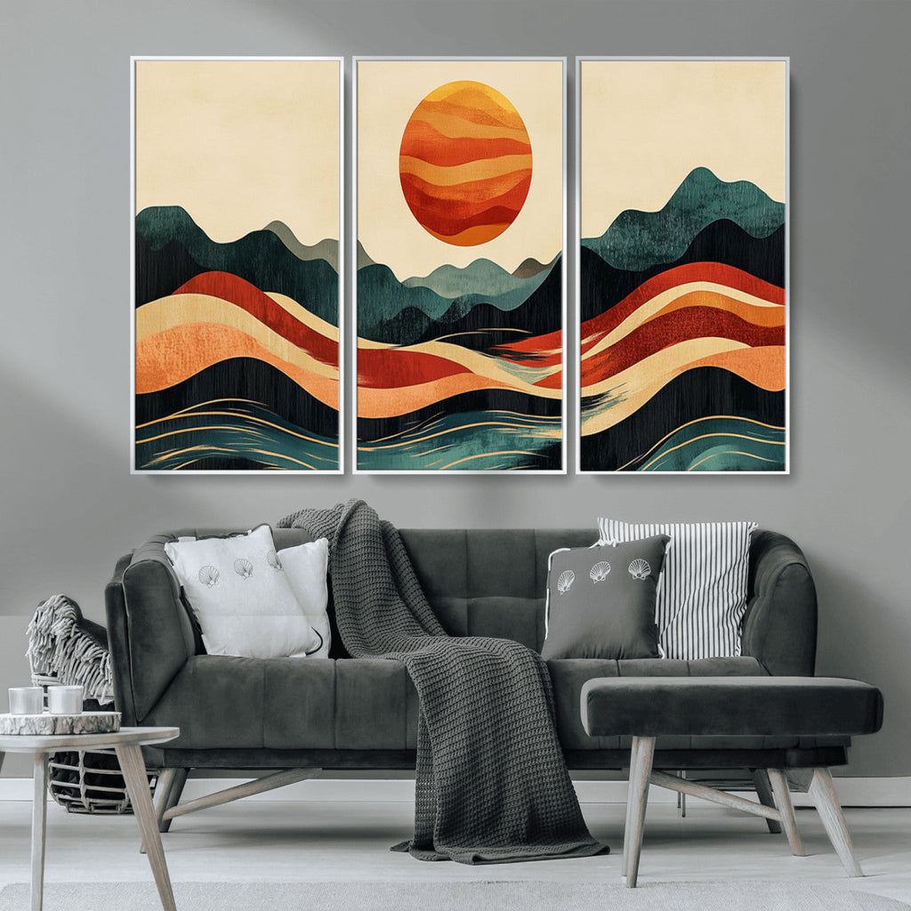 Mountain Triptych Wall Art Canvas Print | Western Boho Pine Tree Nature Print