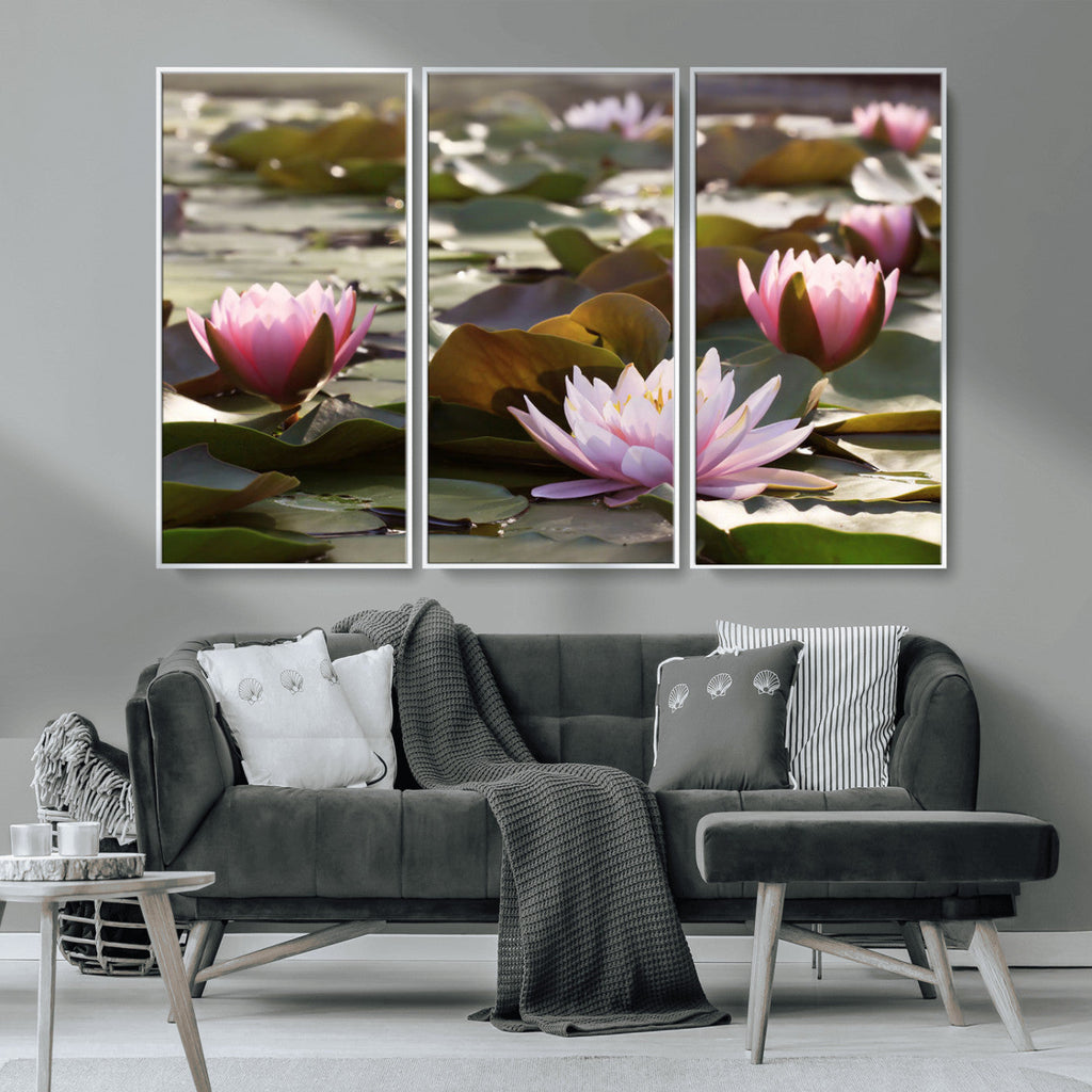 Lotus Flower Wall Art Canvas Print, Water Lily Large Wall Art for Yoga Room Decor
