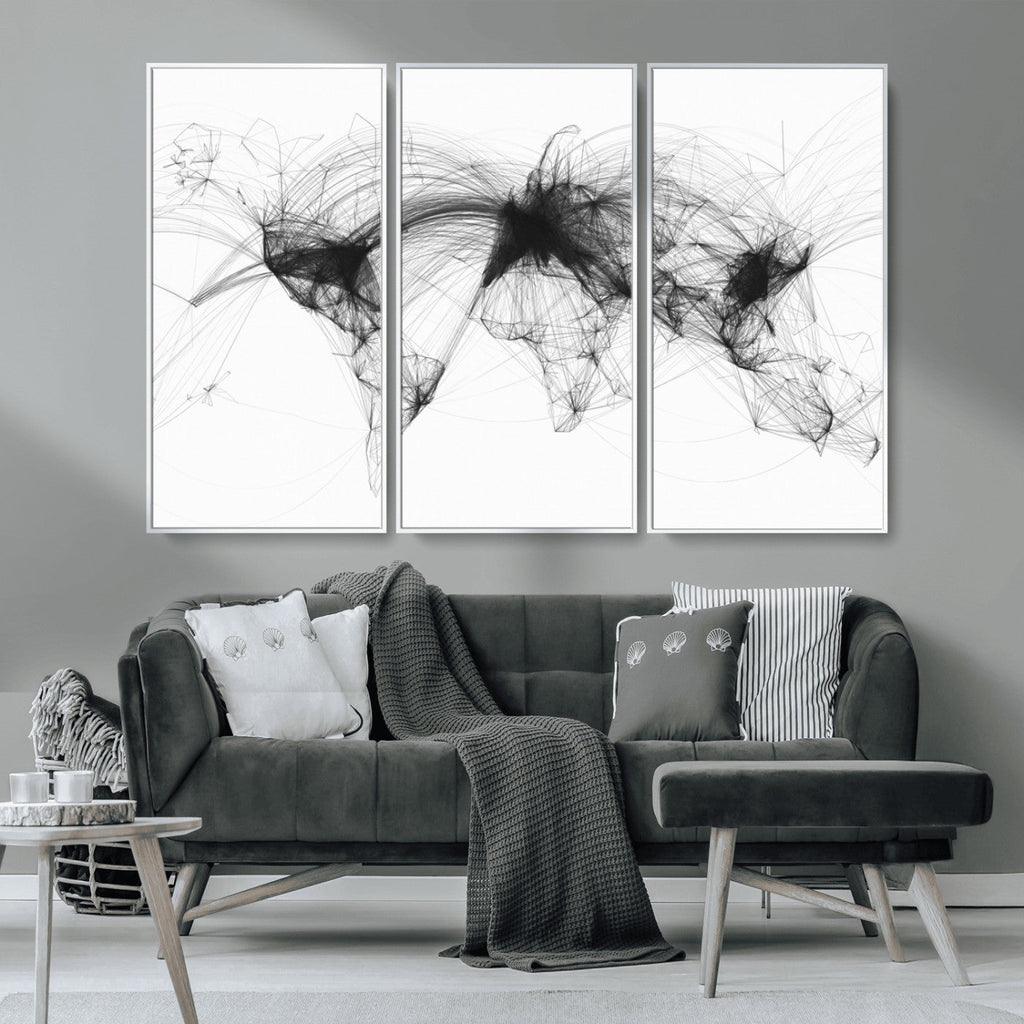 Flight Routes Air Traffic Map Canvas Wall Art, World Flight Routes Print