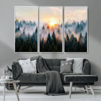 Abstract Forest Wall Art, Serene Nature Canvas Print with Misty Forest Design for Modern Home Decor