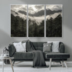 Moody Forest Wall Art | Framed Mountain Fog Canvas Artwork