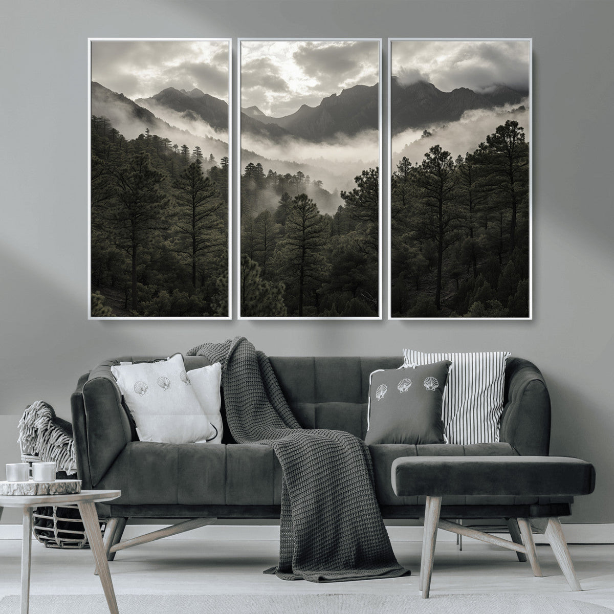 Moody Forest Wall Art | Framed Mountain Fog Canvas Artwork