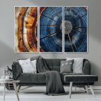 Framed Abstract Tree Ring Wall Art Print, Natural Rustic Wood Grain Canvas Print