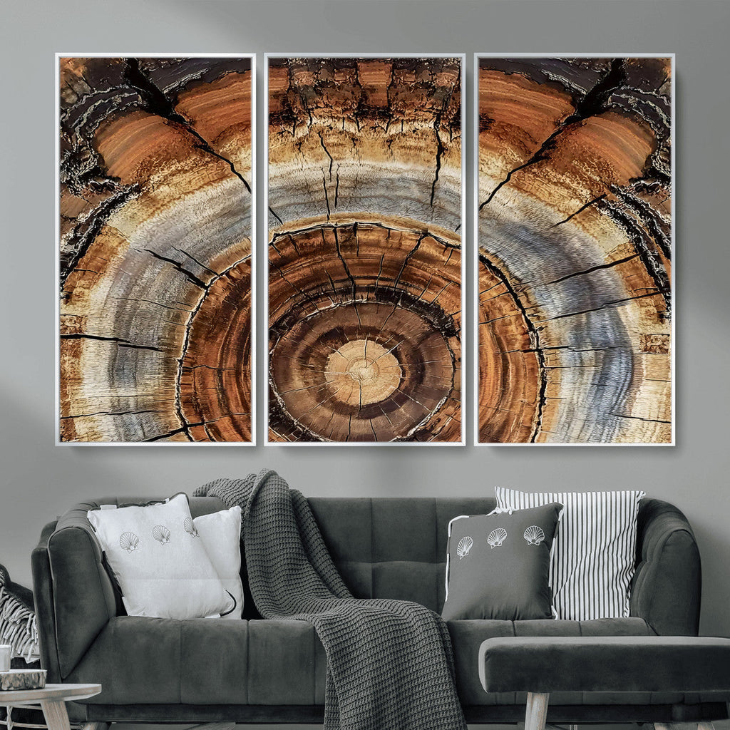Tree Rings Wall Art Canvas Print, Rustic Wood Grain