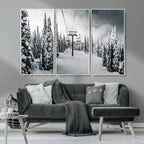 Snowy Pines Wall Art Canvas Print | Ski Lift in a Winter Forest
