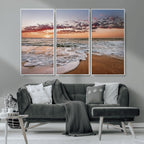 Ocean Sunset Wall Art Canvas Print | Sandy Shore and Gentle Waves
