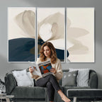 Minimal Flower Wall Art Canvas Print | Framed Beige and Navy Bloom