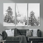 Snowy Ski Lift Wall Art | Framed Winter Forest Canvas