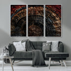 Dark Wood Ring Wall Art Canvas Print, Framed Abstract Tree Slice Print, Rustic Wood Grain Decor