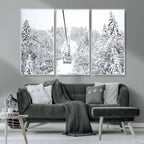 Snowy Ski Lift Wall Art | Framed Winter Mountain Canvas