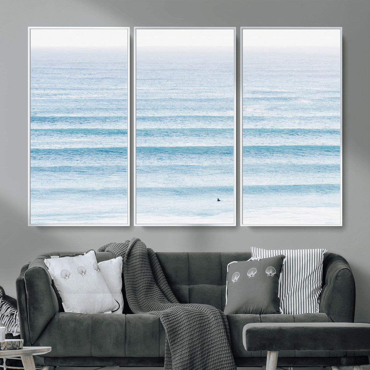 Ocean Wave Surfer Wall Art | Framed Minimal Seascape Canvas