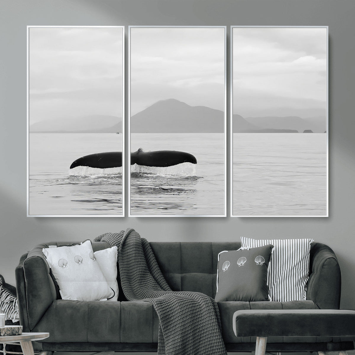 Whale Tail Wall Art | Framed Black White Ocean Canvas