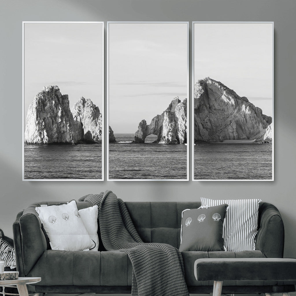 Coastal Wall Art | Framed Black White Ocean Canvas Artwork