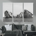 Coastal Wall Art | Framed Black White Ocean Canvas Artwork