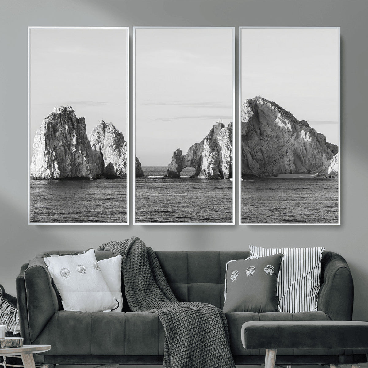 Coastal Wall Art | Framed Black White Ocean Canvas Artwork