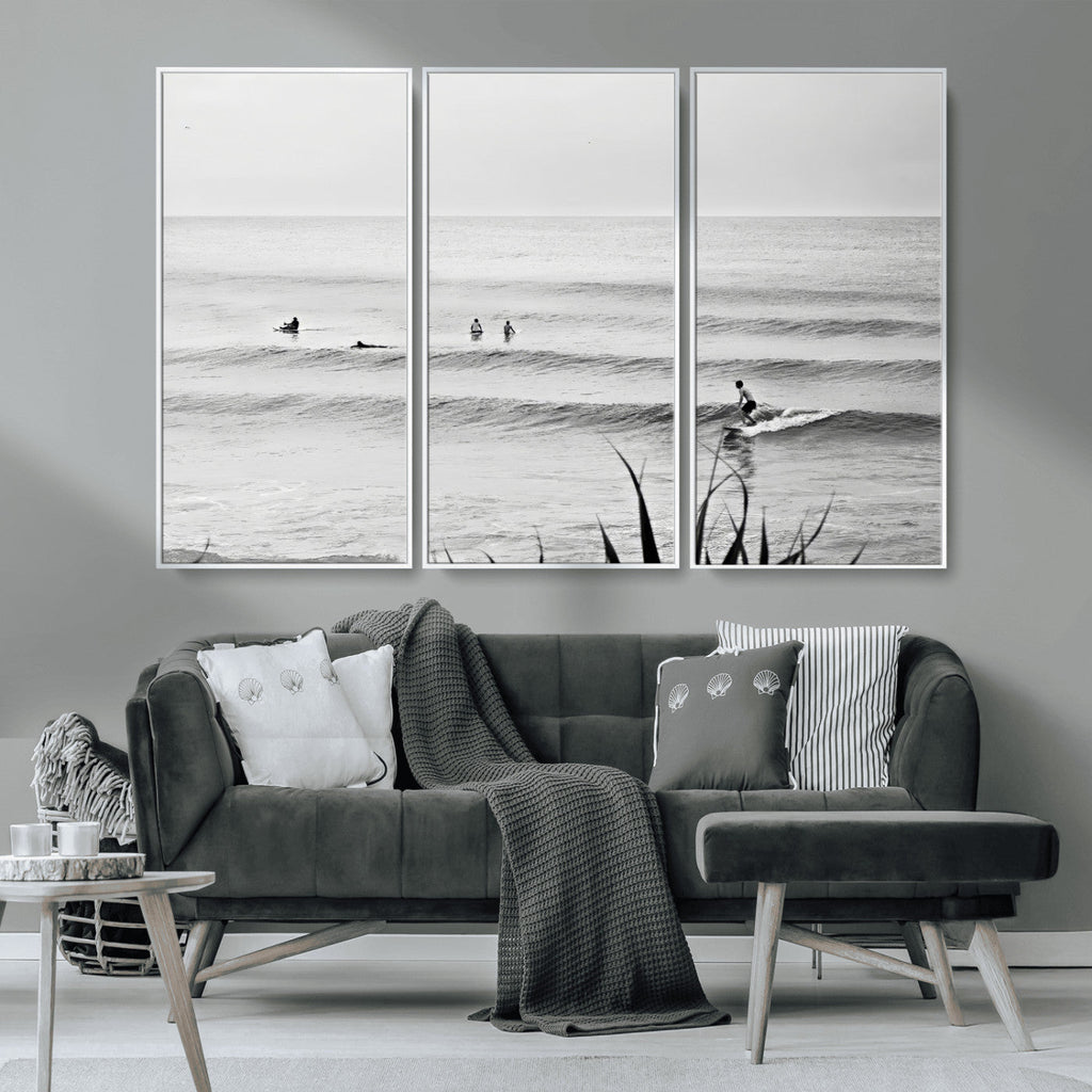 Surfer Silhouette Wall Art | Framed Calm Ocean Canvas