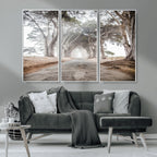 Cypress Tunnel Wall Art | Framed Misty Road Canvas Artwork